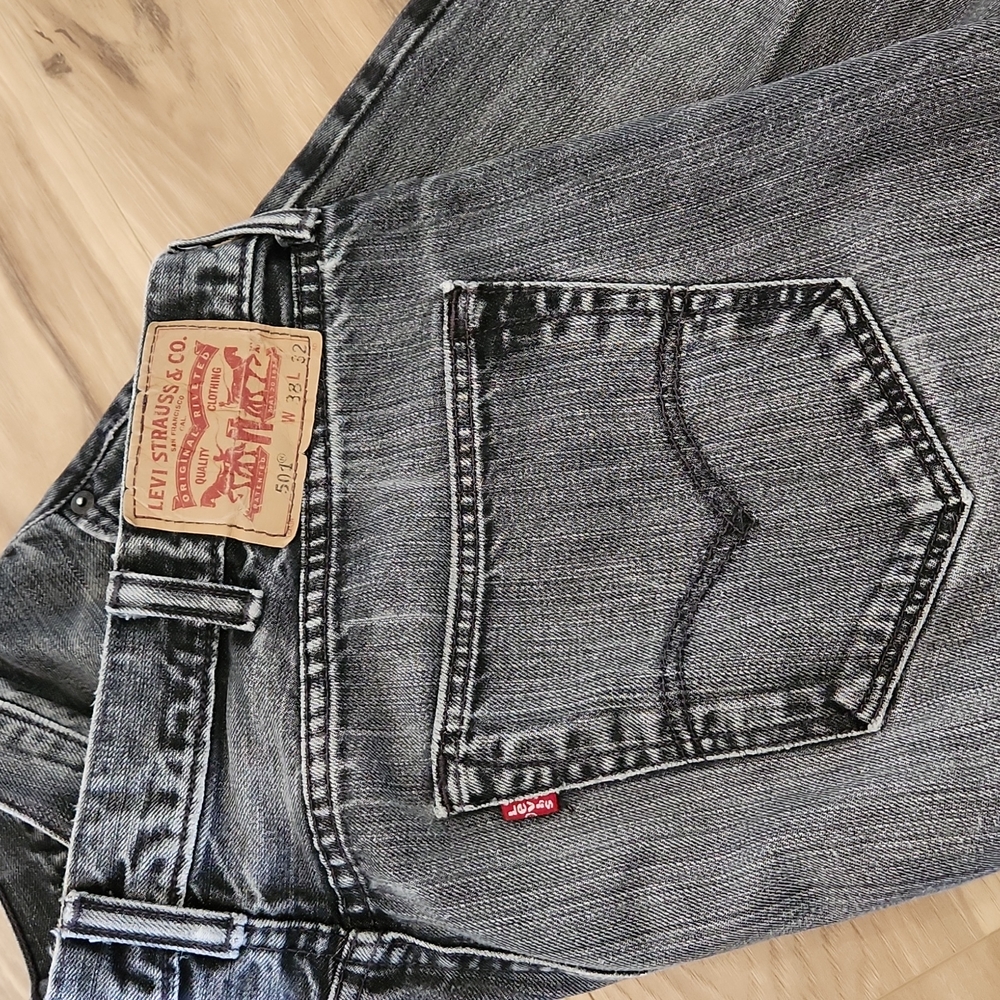 Levi's 501 Button Fly Black Denim Jeans waist 38 length 32 - Picture 4 of 7